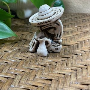Vintage Mexico 2.5" Man Sitting With Sombrero Wooden Hand Carved Design